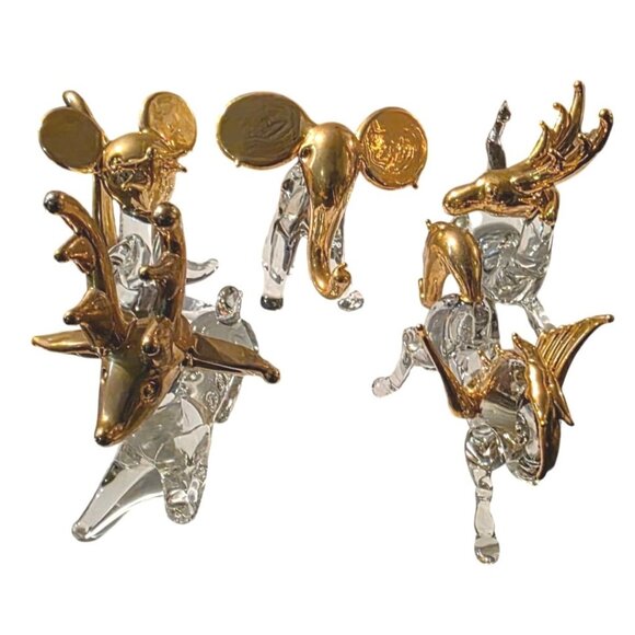 4 Vintage Crystal Animal Figurines 24K Gold Gilded mouse elephant deer Pegasus - Picture 2 of 16